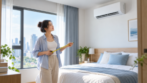 เจ้าของคอนโดวัดขนาดห้องเพื่อเลือกแอร์ 9000 BTU