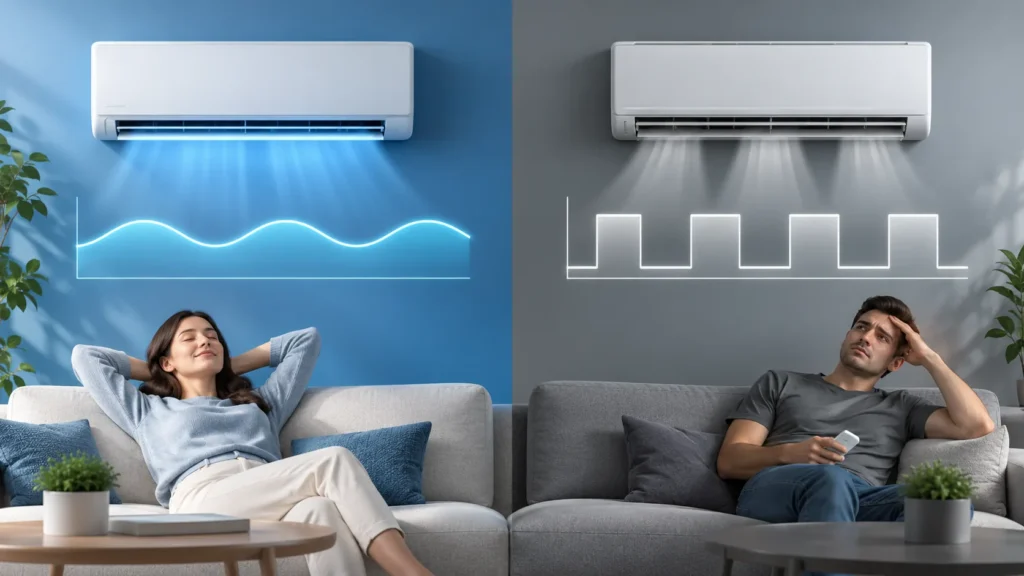 ภาพเปรียบเทียบการทำงานของแอร์ Inverter และ Fixed Speed
