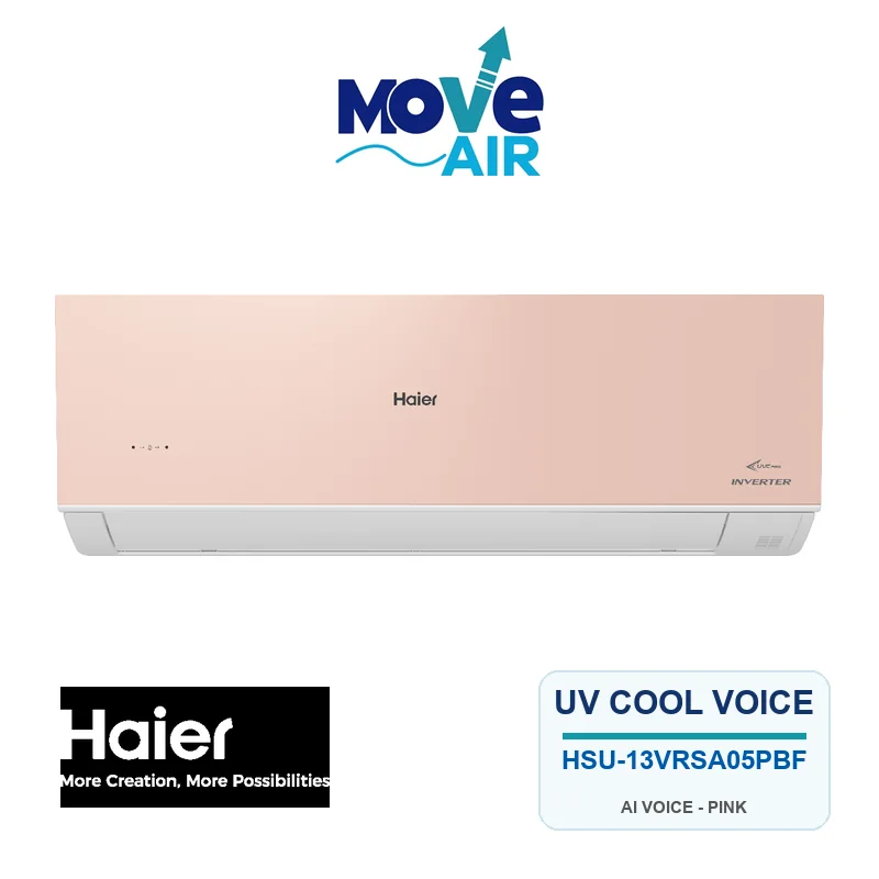 แอร์ติดผนัง Haier 13,000 BTU รุ่น HSU-13VRSA05PBF สีชมพู่ (WIFI+UV+PM1.0+VOICE CONTROL) Inverter 220 V