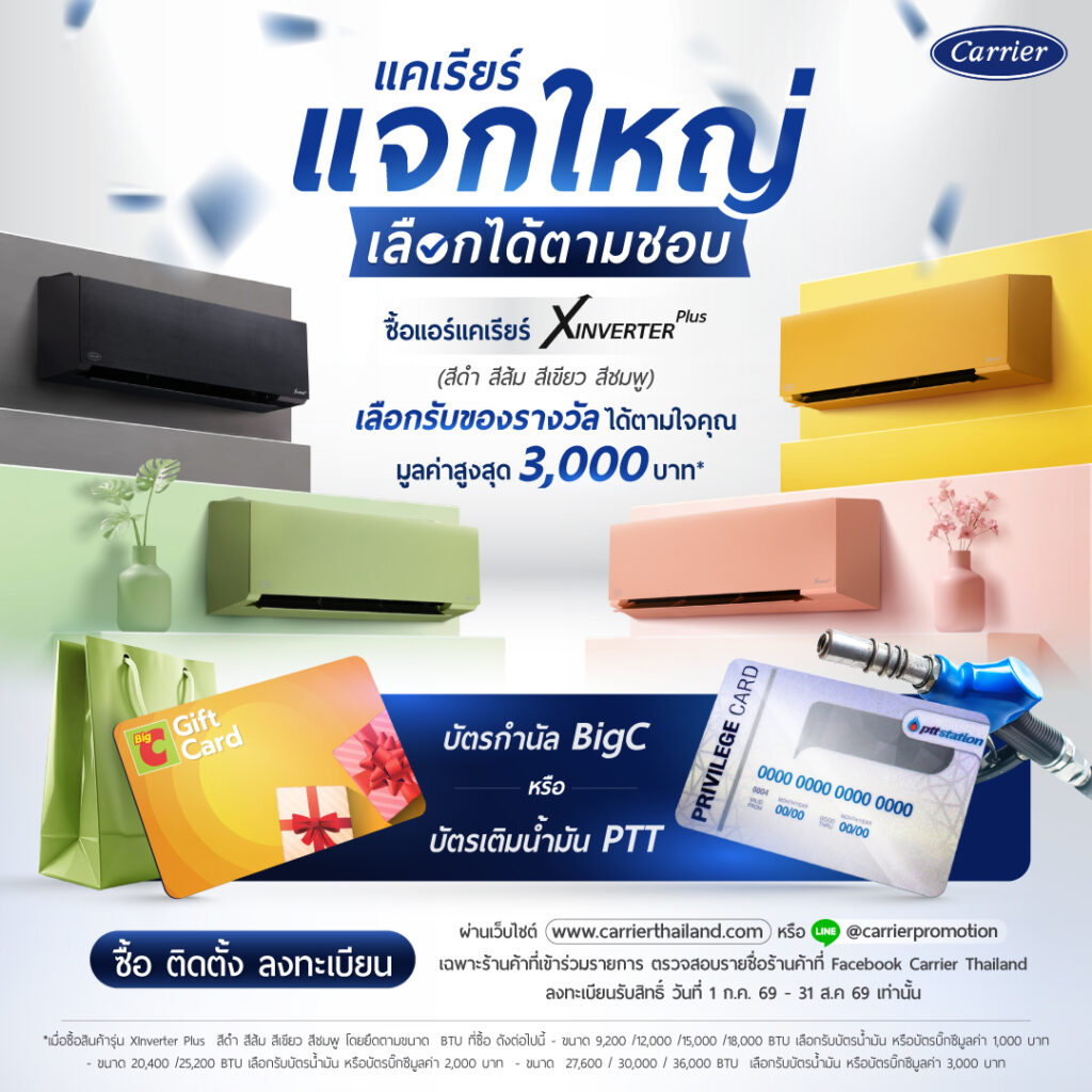 แคเรียร์แจกใหญ่ ตารางรุ่นที่ร่วมรายการ X-Inverter Plus