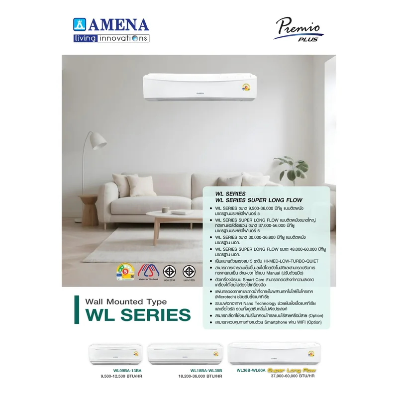 แอร์ติดผนัง Amena 9,500 BTU รุ่น WL09BA-MNVJE Fixed Speed 220 V - Image 2